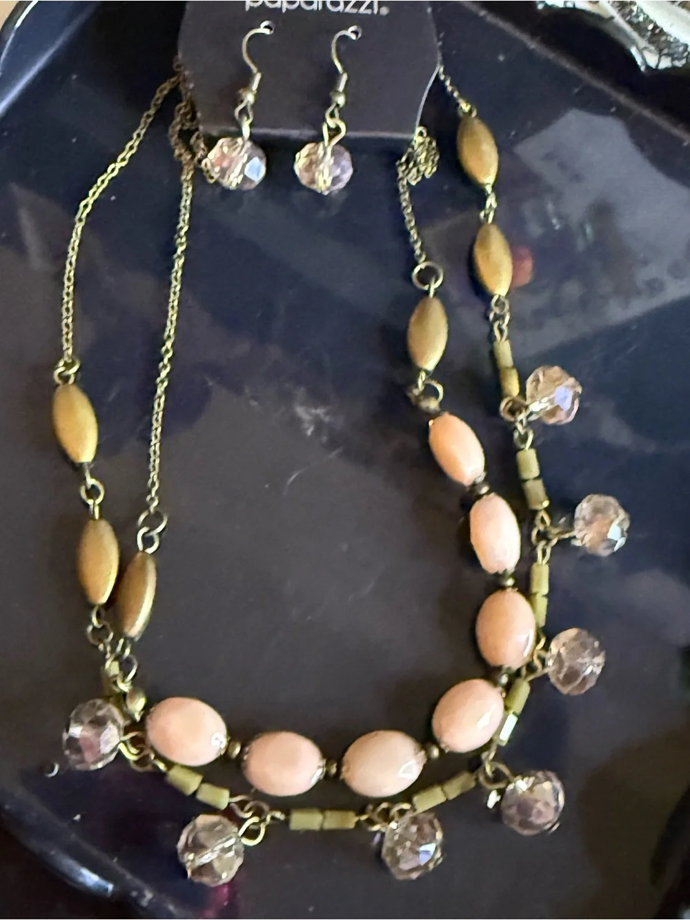 paparazzi Peachy Pink Faceted Bead Layered Necklace and Earrings HTF